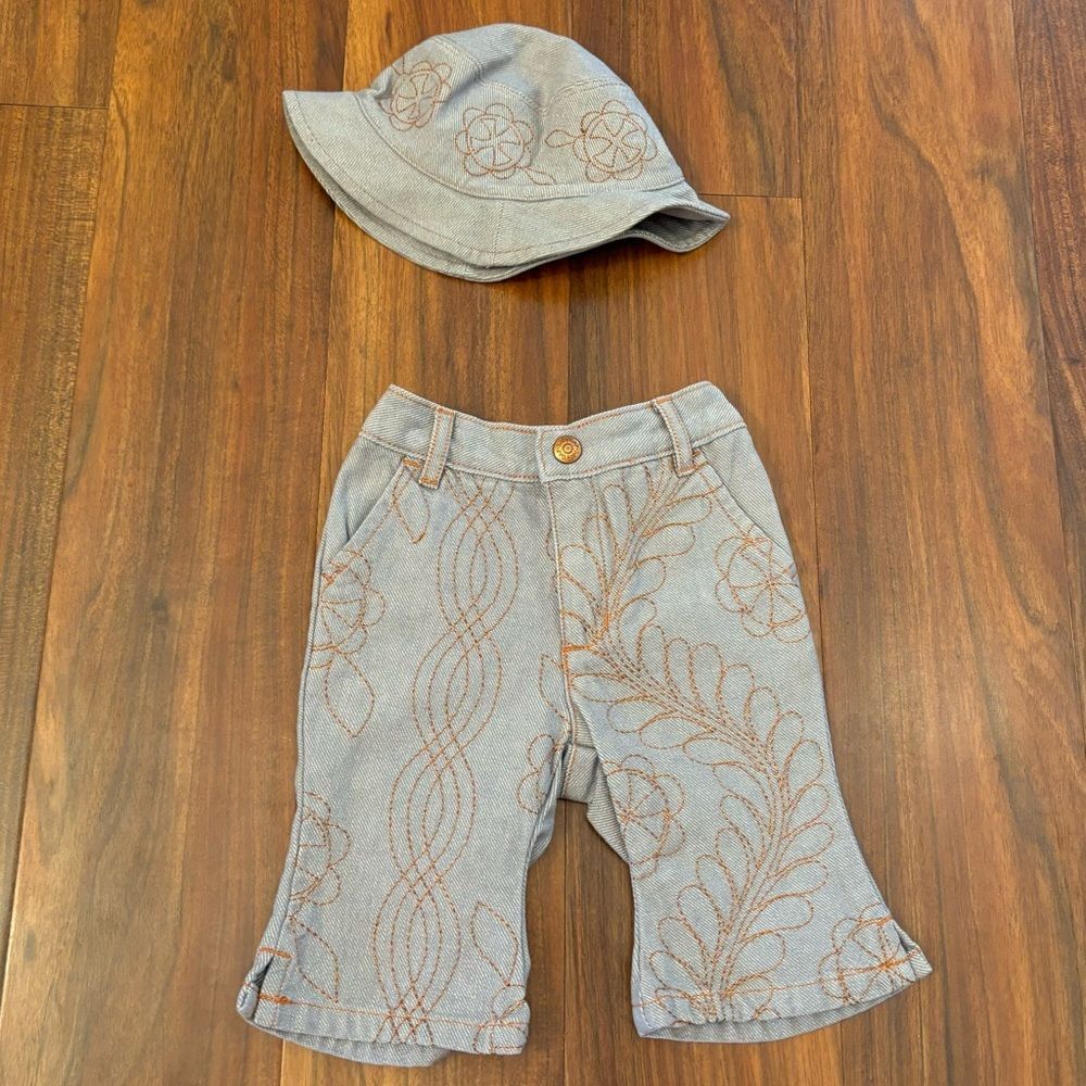 Baby Gap matching embroidered jeans and hat